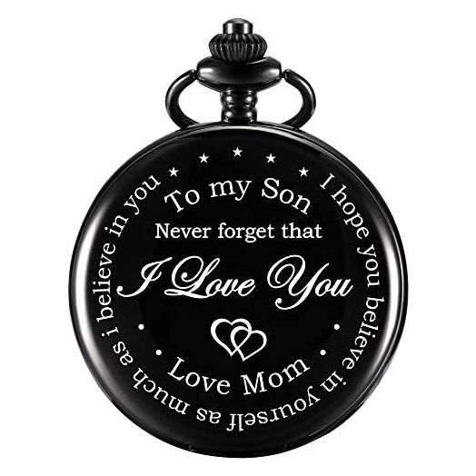 Hicarer Pocket Watch Gift for Son-Never Forget That, I Love You, Love Mom-from Mother to Son Pocket Watch with Chain