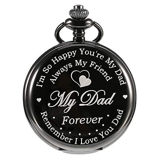 Pocket Watch Engraved Presents for Dad Father with Delicate Box, Christmas Birthday Fathers Day Present from Daughter Son Kid