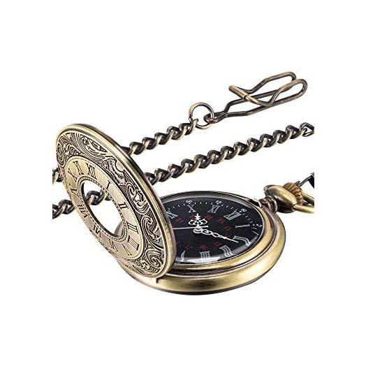 Hicarer Vintage Pocket Watch Steel Men Watch with Chain