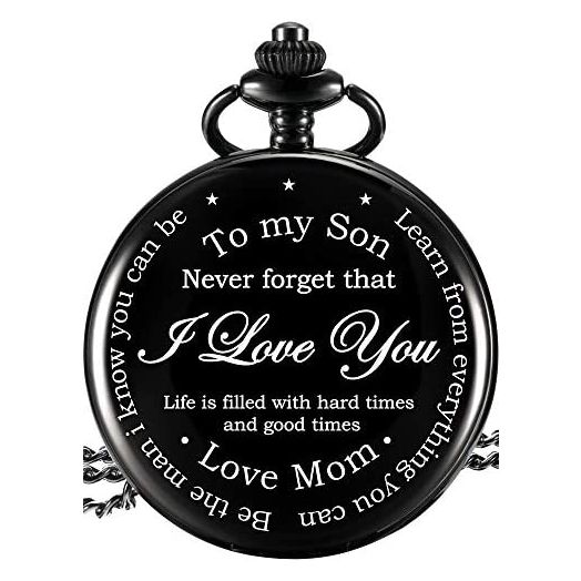 Hicarer Memory Gift to My Grandson Pocket Watch, I Love You to Grandson Gift from Grandpa Grandma (Son Gifts, White Dial)