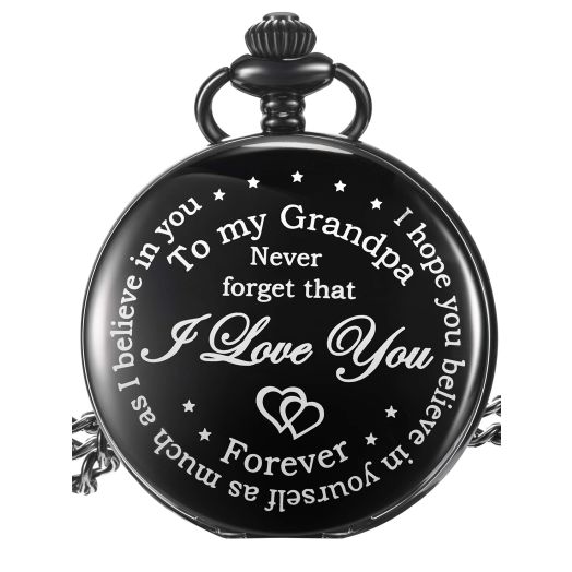 Hicarer Grandfather Pocket Watch for Father's Day Christmas Birthday, Personalized Gift for Grandfather, Never Forget That I Love You