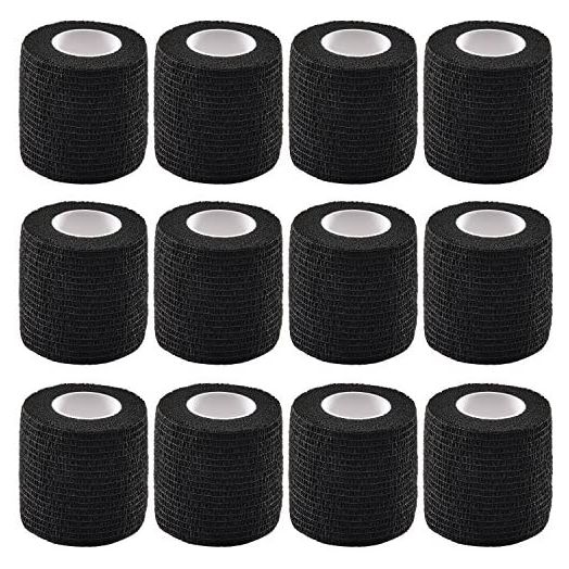12 Pieces Self Adhesive Bandage Wrap Tape Stretch Self Adherent Cohesive Toe Tape for Sports, Wrist, Ankle, 5 Yards Each (Black, 2 Inches)