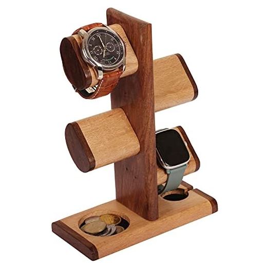 abhandicrafts 5 in One Multiple Watch Holder Stand Charging Station, Watch Display Tower Jewelry Organizer for Rings, Coins Gifts for Men Women