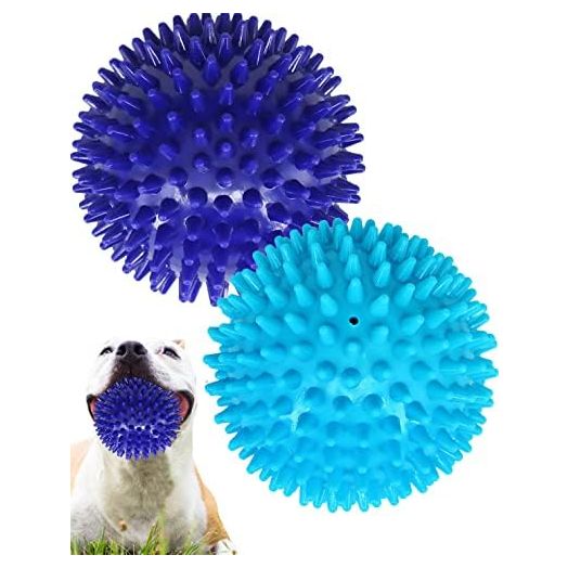 2 Pack 4.5” Heavy Duty Squeaky Dog Ball for Medium Large Dogs, Spikey Dog Ball Toys for Clean Teeth and Training, Large Dog Toys for Aggressive Chewers