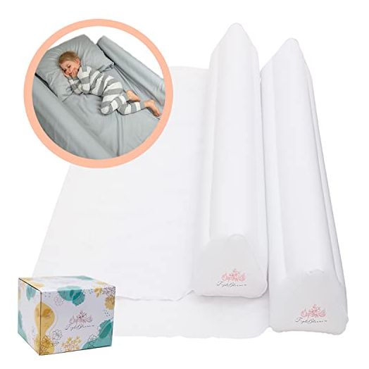 [2-Pack] Inflatable Bed Rail for Toddlers with Pump - Travel Bed Bumpers for Toddlers and Kids - Blow-up Bed Bumper with Safety Flaps - King, Queen, Full, Twin, Toddler Size Beds Safety Guard