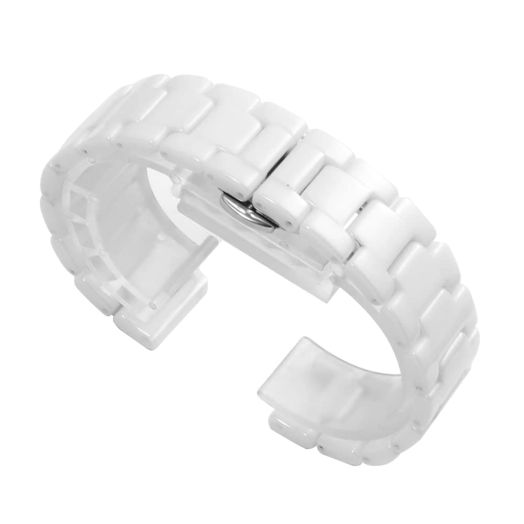 Nice Pies Ceramic Bracelet Watch Band Universal strap with Quick Release Pins Butterfly Buckle Deployment Clasp (18mm, White)