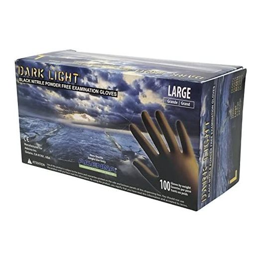 Adenna Dark Light 9 mil Nitrile Powder Free Exam Gloves (Black), Large, Box of 100 (DLG676)