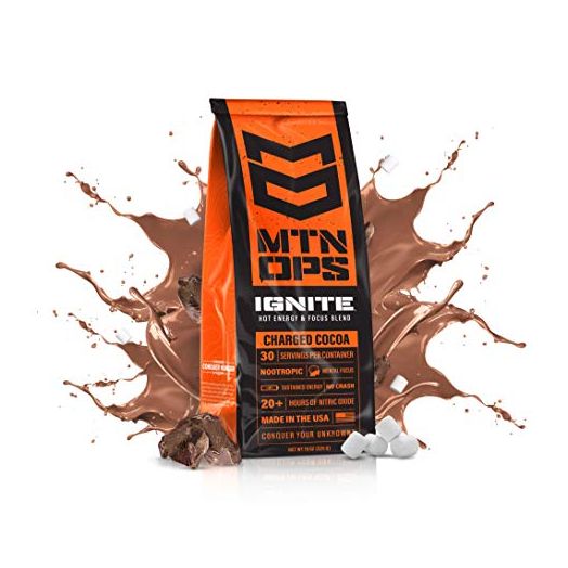 MTN OPS Hot Ignite Supercharged Energy Drink Mix Focus Enhancer, Charged Cocoa, Bag (30 Servings)