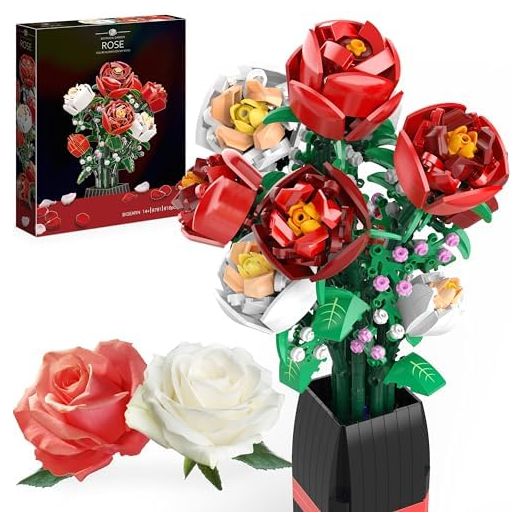 EDUCIRO Flowers Bouquet Building Set (818 PCS) - Christmas, Mother's Day, or Valentine's Gifts Ideal for Kids, Women,Girls and Boys, Roses Toy Building Set with Vase