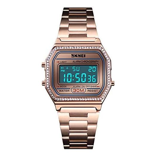 Women's Classic Simple Petite Electronic Quartz Watch Stainless Steel Square Slim Led Watch Digital Watch