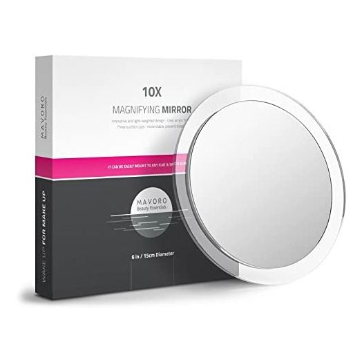 Mavoro Magnifying Mirror with Suction Cups, Triple Suction Cup Stick on Mirror with 10X Magnification.