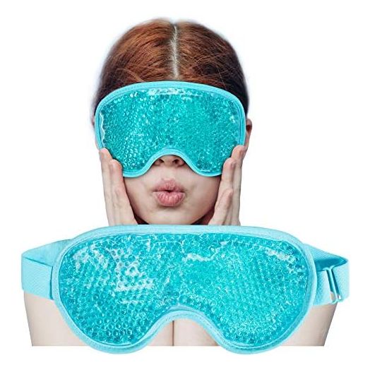 Cooling Ice Gel Eye Mask Reusable Eye Masks, Sleeping Mask with Plush Backing for Headache, Puffiness, Migraine, Stress Relief (Blue)
