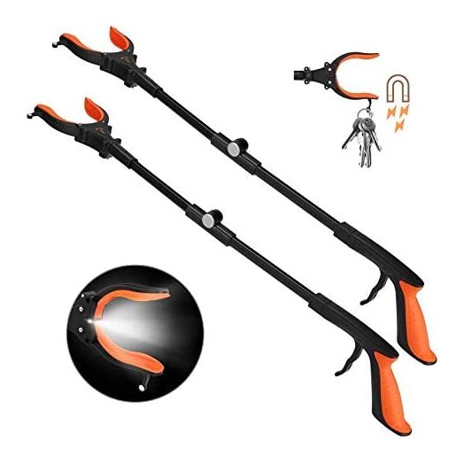 Foldable Grabber Reacher Tool with Light, 32 Inch Trash Picker Grabber, Reacher Claw Grabber (2 Pack)