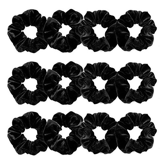 Whaline 12 Pieces Hair Scrunchies Velvet Elastics Scrunchy Bobbles Soft Hair Bands Hair Ties (Black)