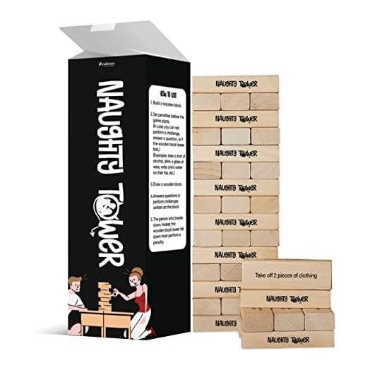 Stacking Wooden Block Game for Grown Ups – Couple Dare Questions – All Genders & Relationships – Exciting, Pleasing, & Funny Challenges - Make Date & Game Night Fun w/ 54 Pieces
