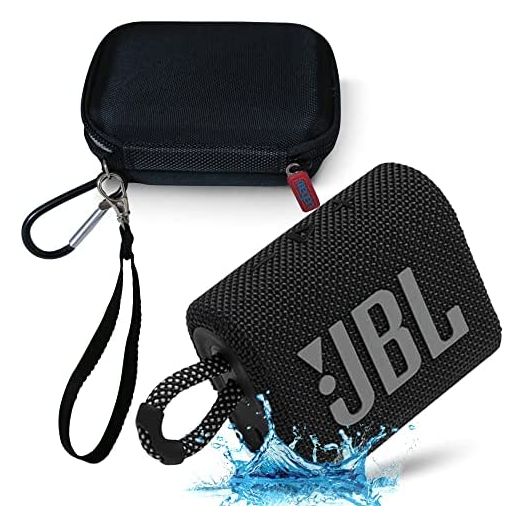 JBL GO 3 Waterproof Ultra Portable Bluetooth Speaker Bundle with Megen Hardshell Case (Black)