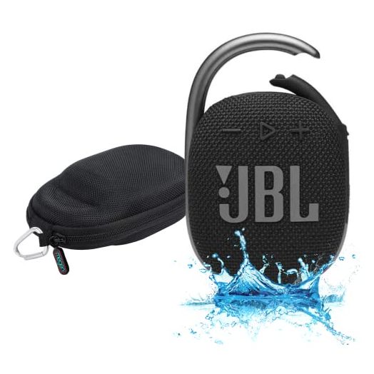 JBL Clip 4 Waterproof Portable Bluetooth Speaker Bundle with Megen Protective Hardshell Case (Black)