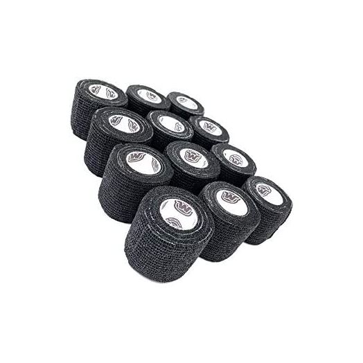 WildCow 2" Black Vet Wrap Tape Bulk, 12 Pack Cohesive Bandage Wraps, Self Adherent Grip Rolls - Solid Colors