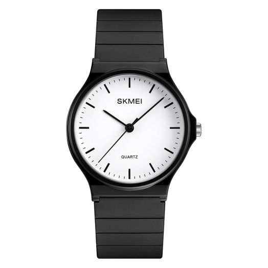Simple Design Analog Watch with Black Resin Band for Men/Women Student Watches White Face