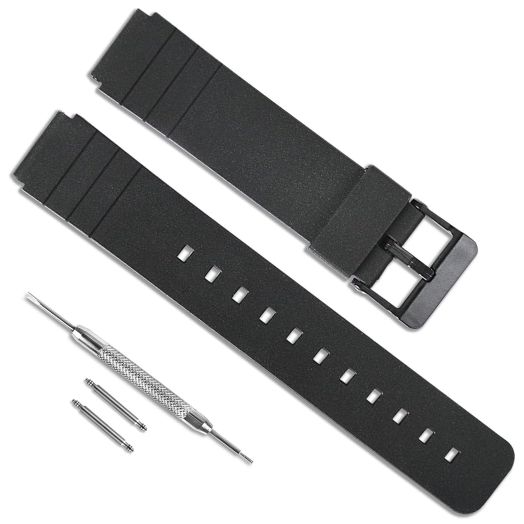 16mm Replacement Waterproof Silicone Rubber Watch Strap Watch Band for Casio MQ-24/MQ-58/104/76/71/98 (Black/Black Buckle)