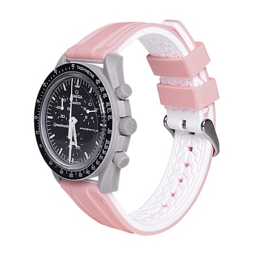 uEmoh Watch Band for Moonswatch Watch,Soft Silicone Strap for Omega X Swatch Moonswatch Speedmaster 20mm Watch, Quick Release Watch Replacement Strap Men Women (Pink+White)