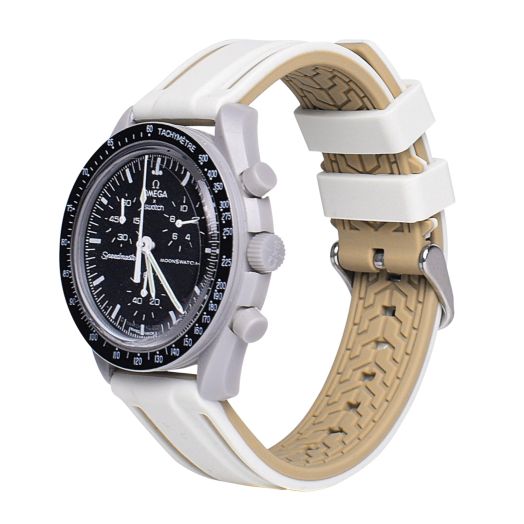 uEmoh Watch Band for Moonswatch Watch,Soft Silicone Strap for Omega X Swatch Moonswatch Speedmaster 20mm Watch, Quick Release Watch Replacement Strap Men Women (White+Red)