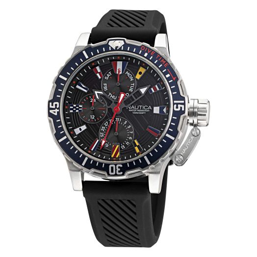 Nautica Men's NAPGLF009 Glenrock Lagoon Grey/Black/Black Silicone Strap Watch
