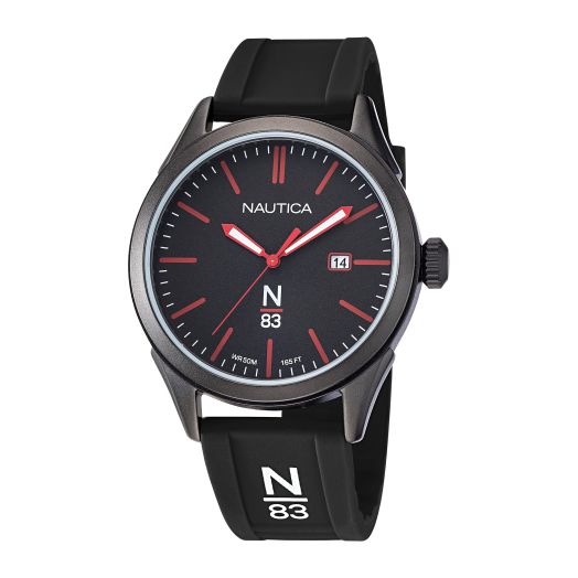 Nautica N83 Men's NAPHBF118 N83 Hannay Bay Black IP/Black/Black Silicone Strap Watch