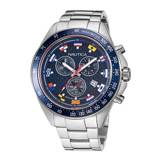 Nautica Men's NAPOBF122 Ocean Beach Grey/Blue/SST Bracelet & Blue Silicone Strap Watch