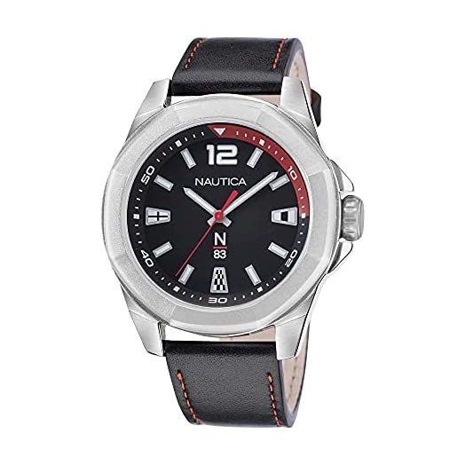 Nautica Men's Quartz Leather Strap, Black, 22 Casual Watch (Model: NAPTBF105)