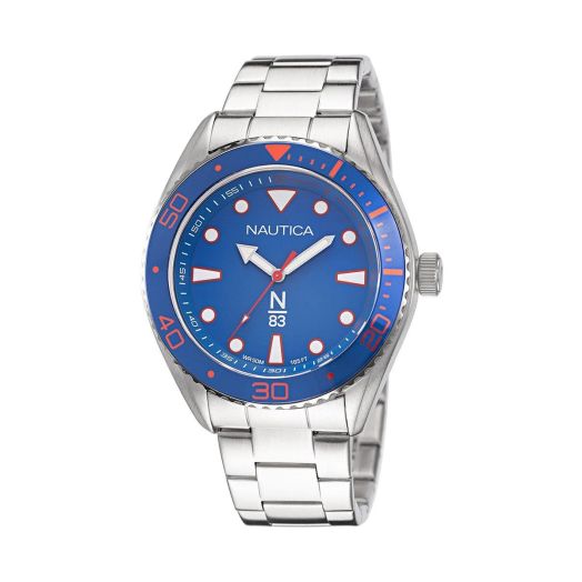 Nautica N83 Men's NAPFWS221 N83 Finn World Silver-Tone/Blue/SST Bracelet Watch