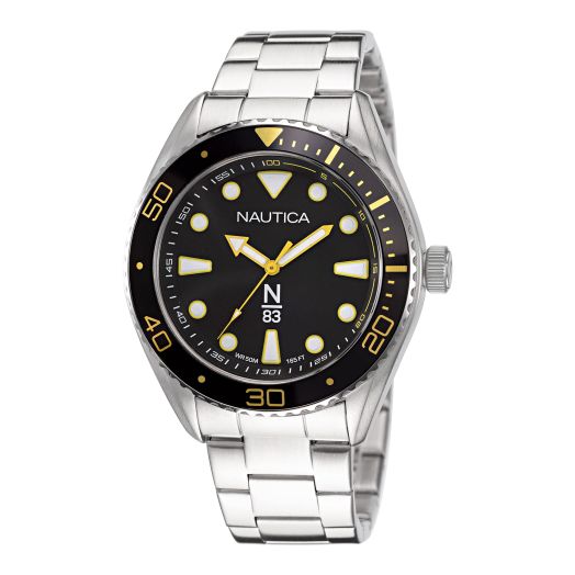 Nautica N83 Men's NAPFWS223 N83 Finn World Silver-Tone/Black/SST Bracelet Watch