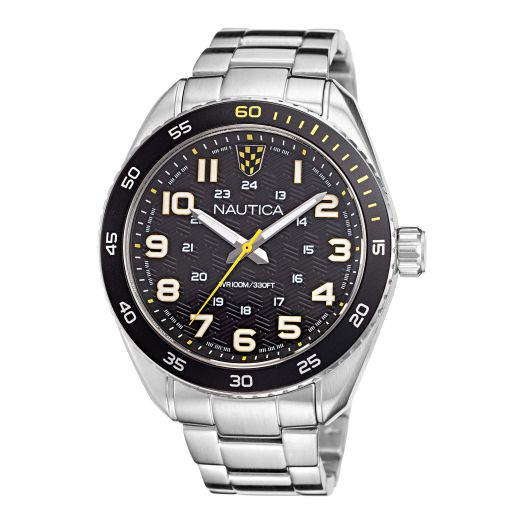 Nautica Men's NAPKBS224 Key Biscane Grey/Black/SST Bracelet & Black Silicone Strap Watch