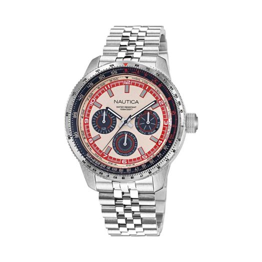 Nautica Men's NAPP39S27 Pier 39 Grey/Cream Blue & Red/SST Bracelet & Additional Blue Silicone Strap Watch