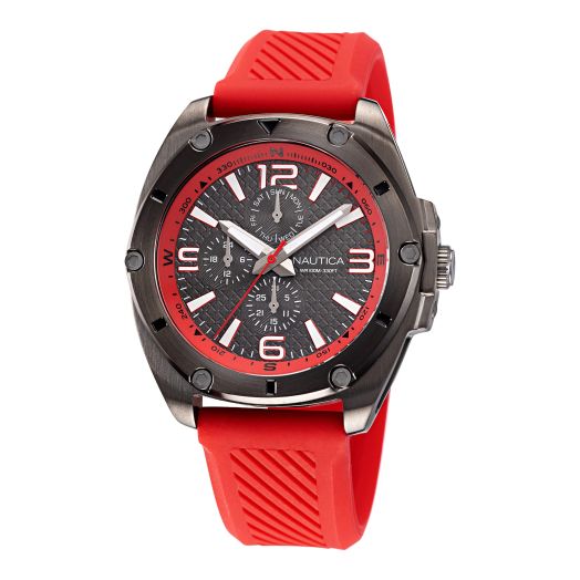 Nautica Men's NAPTCS223 Tin Can Bay Black/Black & Red/Red Silicone Strap Watch