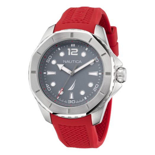 Nautica Men's KOH May Bay Red Silicone Strap Watch (Model: NAPKMF202)