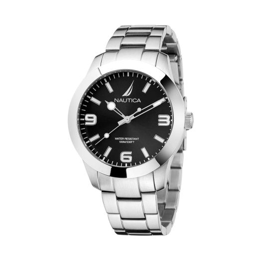 Nautica Men's Pacific Beach Stainless Steel Bracelet and Black Silicone Strap Watch (Model: NAPPBF205)