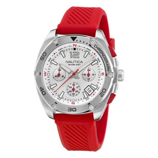 Nautica Men's Tin Can Bay Chrono Red Silicone Strap Watch (Model: NAPTCF205)