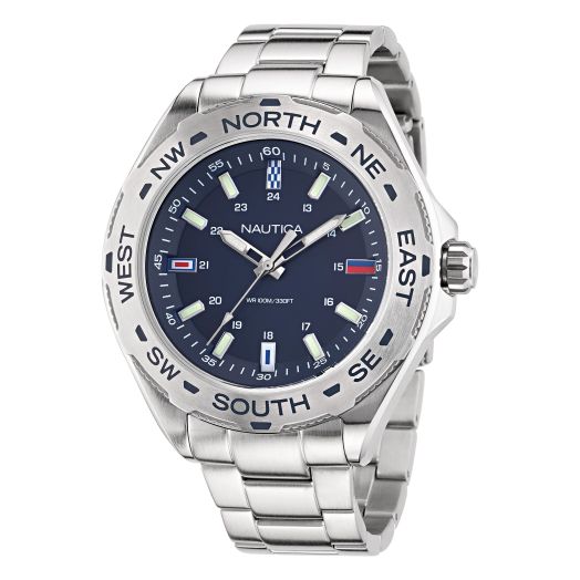 Nautica Men's NAPCWS305 Clearwater Beach Recycled (85%) Stainless Steel Bracelet & Silicone Strap Watch