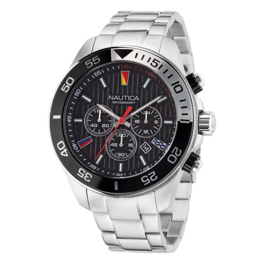 Nautica Men's NAPNOS306 One Recycled (85%) Stainless Steel Bracelet & Black Silicone Strap Watch