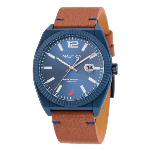 Nautica Men's NAPPBS303 Pacific Beach Brown Apple Grain Leather Strap Watch