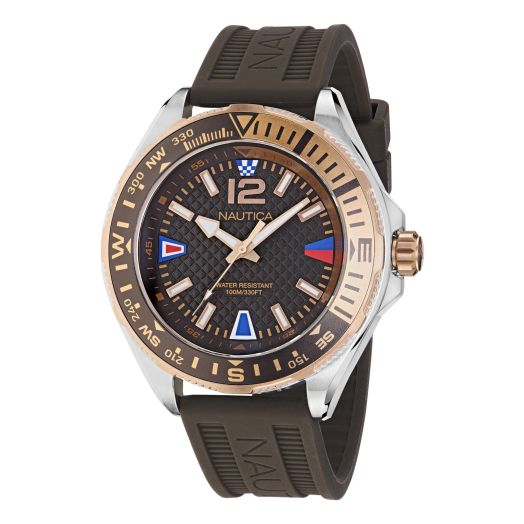 Nautica Men's NAPCWF302 Clearwater Beach Brown Silicone Strap Watch