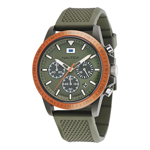 Nautica Men's NAPNOF3S2 One Military Green Wheat PU Fiber Strap Watch