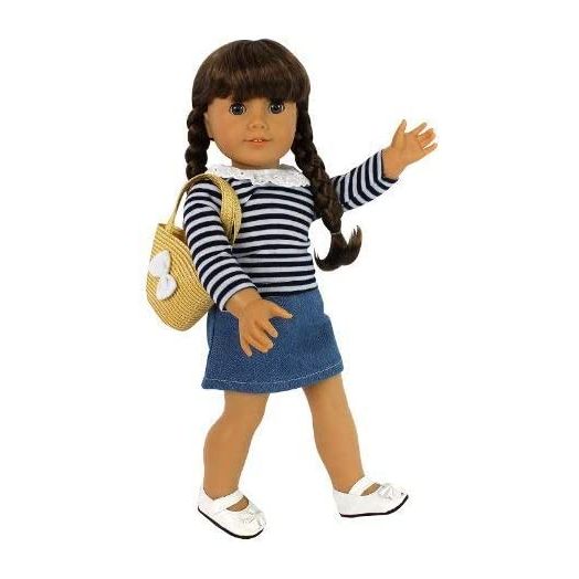 Dress Along Dolly Casual Back to School Day Doll Outfit for American 18" Girl Dolls - 4 Piece Clothes Set Costume Includes Shirt, Skirt, Shoes, & Purse