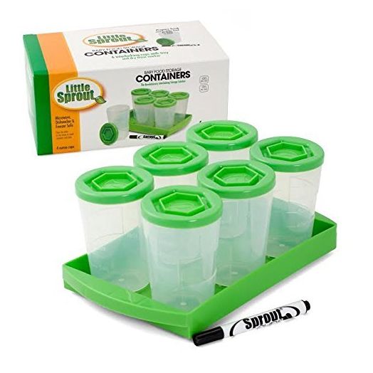Baby Food Storage Containers with Write What You Want Lids, 6 Pack - 4oz Reusable, Stackable, Leakproof Plastic Jars w Tray- Freezer, Microwave & Dishwasher Safe-BPA/PVC Free - Ideal for use by Dates