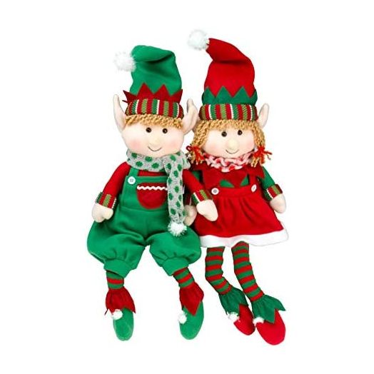 SCS Direct Elf Plush Christmas Stuffed Toys- 12" Boy and Girl Elves (Set of 2) Holiday Plush Characters - Fun Decorations and Toys for Kids