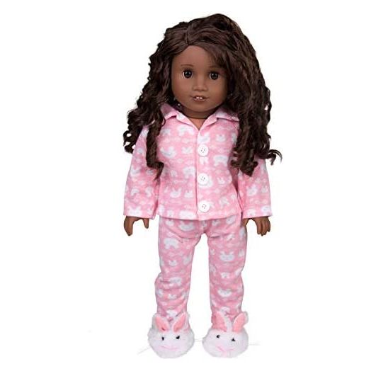 Dress Along Dolly Cute Bunny Pajamas Doll Outfit for American Girl & 18" Dolls (3 Piece Set) - Clothes Include Rabbit Shirt, Pants, & Bunny Slippers - Premium PJs Apparel for Doll
