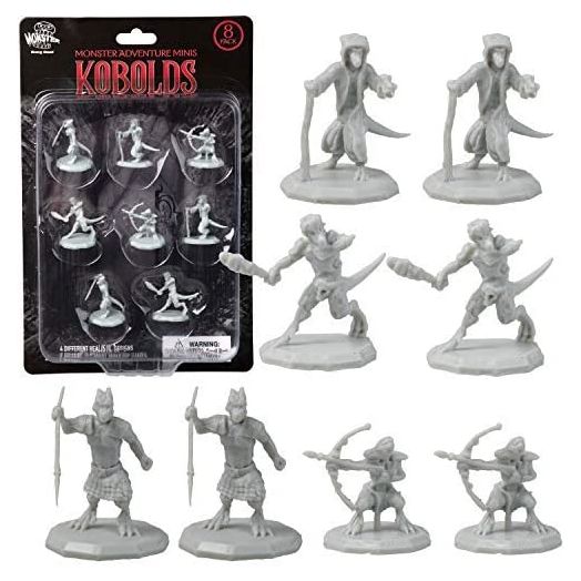 Monster Protectors 8 Unpainted Fantasy Kobold Mini Figures, 1" Hex-Sized