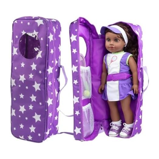 Doll Storage Carrying Case - (Purple Star) for Any 18" Doll - Organizer Storage Traveling Accessories Case w Clear Window, Zipper, and Carrying Strap, Great Birthday for Kids Girls