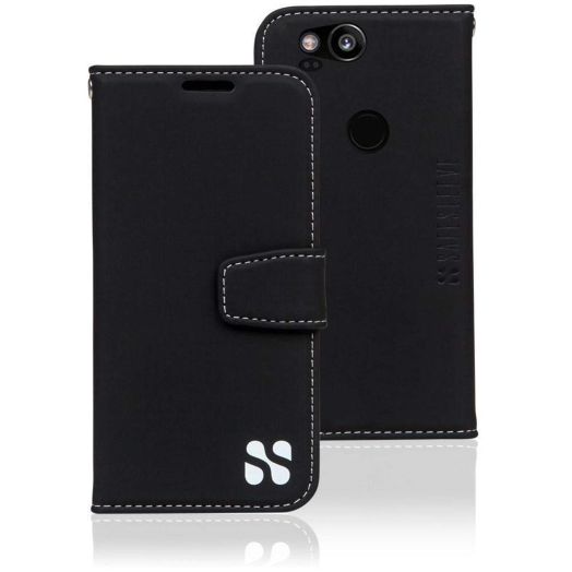 SafeSleeve EMF Protection Anti Radiation Google Case: Google Pixel 2 RFID Card Holder Blocking Wallet, Adjustable Stand Cell Phone Case, Vegan Leather for Women & Men (Black)